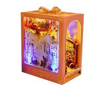 Kit de bricolage pour livre de Noël avec lumière LED et meubles, maison de poupée en bois à faire soi-même, kit de construction de maison de puzzle, maison, décoration d'étagère
