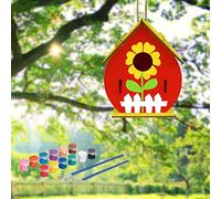 Kit de bricolage pour nichoir en bois non peint avec peintures et pinceaux pour enfants, projet artistique, décoration de jardin