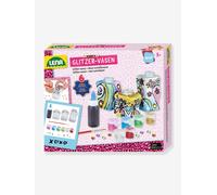 Lena 42693 Kit de Loisirs créatifs Vitrail sur vases pour 3 Petits flacons en Plastique, 6 Couleurs pailletées, Pinceau à Peinture, pâte Contour et Pierres décoratives, à partir de 8 Ans Multicolore