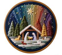Kit de broderie à faire soi-même pour crèche de Noël - 20 x 20 cm - Tissu pré-imprimé - Stitch the Holy Story - Activité d'artisanat des fêtes remplies de foi - Pour artisans chrétiens et familles (B)