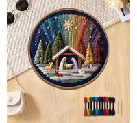 Kit de broderie à faire soi-même pour crèche de Noël - Stitch The Holy Story - Kit de broderie chrétienne pour adultes débutants - Kit de point de croix de Noël avec une touche spirituelle - Œuvre