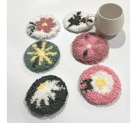 Kit de broderie Allazone avec aiguille perforée, 6 pièces sous-verres, motif d'œuf et fleur pour débutants avec anneau de broderie