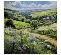 Kit de broderie au point de croix « A Patch of Field Landscape », 100 % coton, 14 points, tissu Aïda vierge, 200 x 200 points, 36 x 36 cm