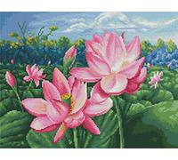 Kit de broderie au point de croix Abillyn - Motif étang de lotus estampillé - Kit de démarrage (lotus)