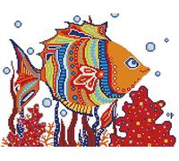 Kit de broderie au point de croix Abillyn - Poisson coloré et corail estampillé avec motif imprimé - Kit de démarrage (poisson)