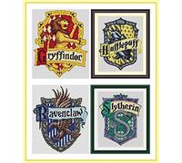 Kit de broderie au point de croix compté motifs blasons Harry Potter 17 x 21 cm avec fil de coton égyptien et toile Aïda 5,5 points/cm