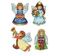Kit de broderie au point de croix compté sur toile plastique avec anges 4 décorations mignonnes de dimensions différentes 107CS. Merveilleux pour les amateurs d'art et d'artisanat