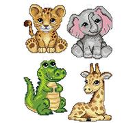 Kit de broderie au point de croix compté sur toile plastique avec animaux mignons 4 décorations différentes dimensions 121CS Idéal pour les amateurs d'art et d'artisanat
