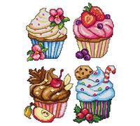 Kit de broderie au point de croix compté sur toile plastique avec cupcakes 4 magnifiques décorations différentes dimensions 105CS Idéal pour les amateurs de broderie et de couture