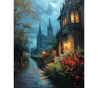 Kit de broderie au point de croix estampé, cathédrale gothique trempée de lune, kits de broderie pour débutants, décoration d'intérieur (11CT sans cadre, 40,6 x 50,8 cm)