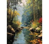 Kit de broderie au point de croix estampé - Motif berges de rivière zen en bambou - Kits de broderie pour débutants - Décoration d'intérieur (11CT sans cadre, 40,6 x 50,8 cm)