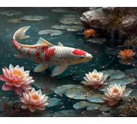 Kit de broderie au point de croix estampé, motif étang koï, kits de broderie comptés pour débutants, décoration d'intérieur (11CT sans cadre, 40,6 x 50,8 cm)