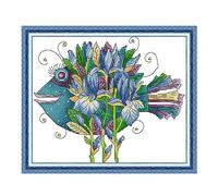 Kit de broderie au point de croix estampillé à faire soi-même, gamme complète de kits de dé marrage pour débutants pré-imprimés -Beau poisson. 39 x 33 cm