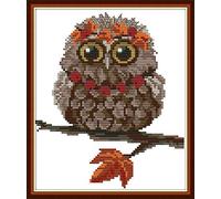 Kit de broderie au point de croix estampillé à faire soi-même, gamme complète de kits de dé marrage pour débutants pré-imprimés -Hibou 24 x 28 cm