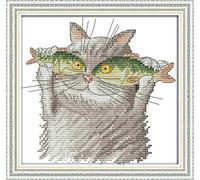 Kit de broderie au point de croix estampillé à faire soi-même, gamme complète de kits de dé marrage pour débutants pré-imprimés -J'aime le poisson. 26 x 25 cm