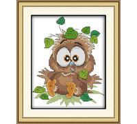 Kit de broderie au point de croix estampillé à faire soi-même, gamme complète de kits de dé marrage pour débutants pré-imprimés -Bébé hibou 24 x 32 cm