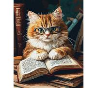 Kit De Broderie Au Point De Croix Estampillé À Faire Soi-Même, Un Chat Mignon Adore Apprendre Des Livres Sur Les Lunettes 40X50Cm Gamme Complète De Kits De Dé Marrage Pour Débutants Pré-Impr