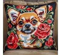 Kit de broderie au point de croix estampillé Coussin Chien 40x40cm Point de Croix Kit Complet Adulte Pré Imprimé Kit Broderie à La Main pour Débutant Kit DIY Point de Croix pour Décorations Mai