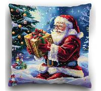 Kit de broderie au point de croix estampillé Coussin Noël 40x40cm Point de Croix Kit Complet DIY Ensemble de Broderie pour Adultes Motifs de Broderie Point de Croix Débutant