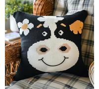 Kit de broderie au point de croix estampillé Coussin Vache 40x40cm Point de Croix Kit Complet Adulte DIY Ensemble de Broderie pour Adultes Motifs de Broderie Point de Croix Débutant