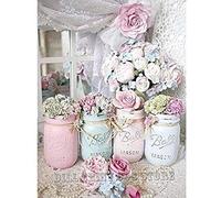 Kit de Broderie au Point de Croix Fleurs de Pot Mason Shabby Chic 16x20 Pouces DIY pour Adulte Salon Chambre débutant 11CT pré-imprimé Kit Canevas Complet décoration