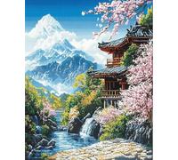 Kit de broderie au point de croix Paysage de montagne enneigée pour adultes et débutants, Parc du Pavillon Sakura, Kit de broderie au point de croix 11CT,40x50 cm