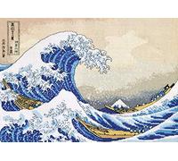 Kit de broderie au point de croix pour adultes « The Great Wave Off Kanagawa » - Art japonais Ukiyo-e de Hokusai - Ensemble de broderie avec motif japonais