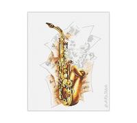 Kit de broderie au point de croix pour saxophone - Motif et fournitures - Style aquarelle - Art de l'instrument de musique - Saxophone et tableau de notes