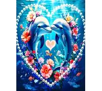 Kit de broderie au point de croix pré-estampillé « Love Dolphin », 11 ct, avec motif, fil et aiguilles, idéal pour les loisirs -40X50CM