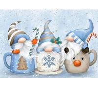 Kit de broderie au point de croix pré-imprimé de 11 ct avec accessoires - Motif nain de Noël dans la tasse - 40,6 x 50,8 cm - Pour adultes et débutants