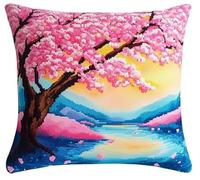 Kit De Broderie Au Point De Croix Pré-Imprimé Kirschblütenbäume, Bach 45X45Cm Adultes Enfants Débutants Avancé Taie D’Oreiller Housse De Coussin Tapis Diy Broderie Kits Ensemble Fait À La Main Artisa