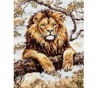Kit de broderie au point de croix pré-imprimé pour adultes 11CT,lion animal de la forêt,Kit de broderie murale pour débutants et enfants,40x50cm