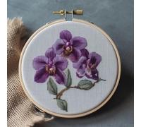 Kit de broderie au point de croix pré-imprimé pour adultes - Orchidée violette 11 carats - Kit de broderie au point de croix avec cerceau - 35 x 35 cm (S109)