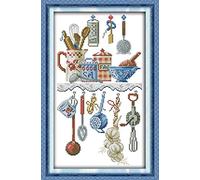 Kit de broderie au point de croix, ustensiles de cuisine abstraits Awesocrafts faciles à réaliser au point de croix, options estampillées ou comptées pour adultes débutants et enfants.