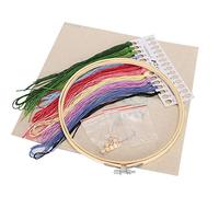 Kit de broderie bricolage fleur point de croix travail manuel inachevé avec cadre de cerceau de 20 cm pour débutant décoration de la maison opération simple motifs imprimés lin (Branches de fleurs de