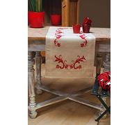 Kit de broderie: Chemin de table: Motif feuille rouge