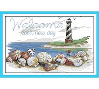 Kit de broderie croisée 11ct tissu imprimé 28x20cm broderie diy kit d'entrée simple pré - impression broderie pour filles artisanat DMC articles broderie - Coquilles du phare