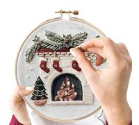 Kit De Broderie De Noël - Matière Coton Et Lin | Kit De Démarrage De Broderie | Broderies Cerceaux Fils De Couleur | Ensemble De Broderies Pour Débutants, Artisanat De Vacances Et Utilisation Créative