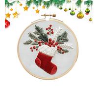 Kit De Broderie De Noël - Matière Coton Et Lin | Kit De Démarrage De Broderie | Broderies Cerceaux Fils De Couleur | Ensemble De Broderies Pour Débutants, Artisanat De Vacances Et Utilisation Créative