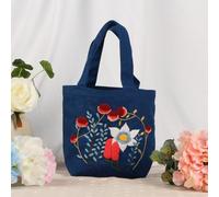 Kit De Broderie De Sac Fourre-Tout en Toile,Kits De Point De Croix De Sac en Toile Personnalisés pour Débutants, Kits D'Artisanat d'art pour Adultes, avec Motif Floral Comprenant Un Sac À Broder,