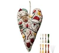 Kit De Broderie Débutant Ornement de Noël en Forme de Cœur | Kit Initiation Broderie,Ensemble Complet Artisanat pour Adultes Adolescents Loisirs Créatifs Décoration Murale Projet Voyage Activité de Gr