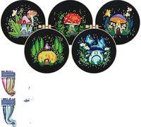 Kit de broderie DIY, design champignon, taille de broderie 20 cm, kit d'artisanat complet, mettre