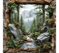 Kit de Broderie en Points Croisés pour Paysagisme Imprimé, Ensemble DIY de Scènes Forestières Completes 14CT à 2 Fils, Modèles Artistiques pour Débutants et Adultes, Décoration Intérieure