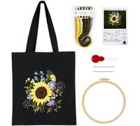 Kit de broderie en toile pour débutants et adultes, sac fourre-tout avec aiguilles et instructions estampillées, motif floral au point de croix