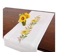 Kit de broderie FLEURS JAUNES, chemin de table, kit complet avec nappe pré-dessinée à broder, kit de broderie avec patron de broderie pour adulte, broderie au point de croix