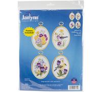 Kit de broderie Janlynn 3,25""X4,25"" Lot de 4 - Fleurs sauvages et pinsons - Brod?s en fil 4-0715