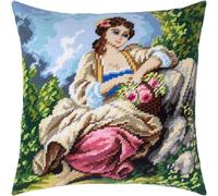 Kit de broderie pastorale pour adultes et débutants - Le petit jardinier par François Boucher 40,6 x 40,6 cm avec motif imprimé clair et précis sur toile de coton ; comprend 2 aiguilles, fil et