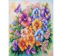 Kit de Broderie Point de Croix pour Débutants et Confirmés,Tissu imprimé avec Explication en Anglais,Idéal pour Cadeau DIY,Pack Cadeau Complet,40x50 cm,Bouquet de fleurs sauvages lumineuses