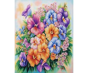 Kit de Broderie Point de Croix pour Débutants et Confirmés,Tissu imprimé avec Explication en Anglais,Idéal pour Cadeau DIY,Pack Cadeau Complet,40x50 cm,Bouquet de fleurs sauvages lumineuses