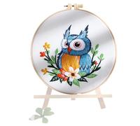 Kit de broderie pour débutants - Kit de broderie pour débutants, Kit de broderie à la main avec hibou | Décoration de maison de vacances, kit de couture avec fil et cadre, broderie classique avec